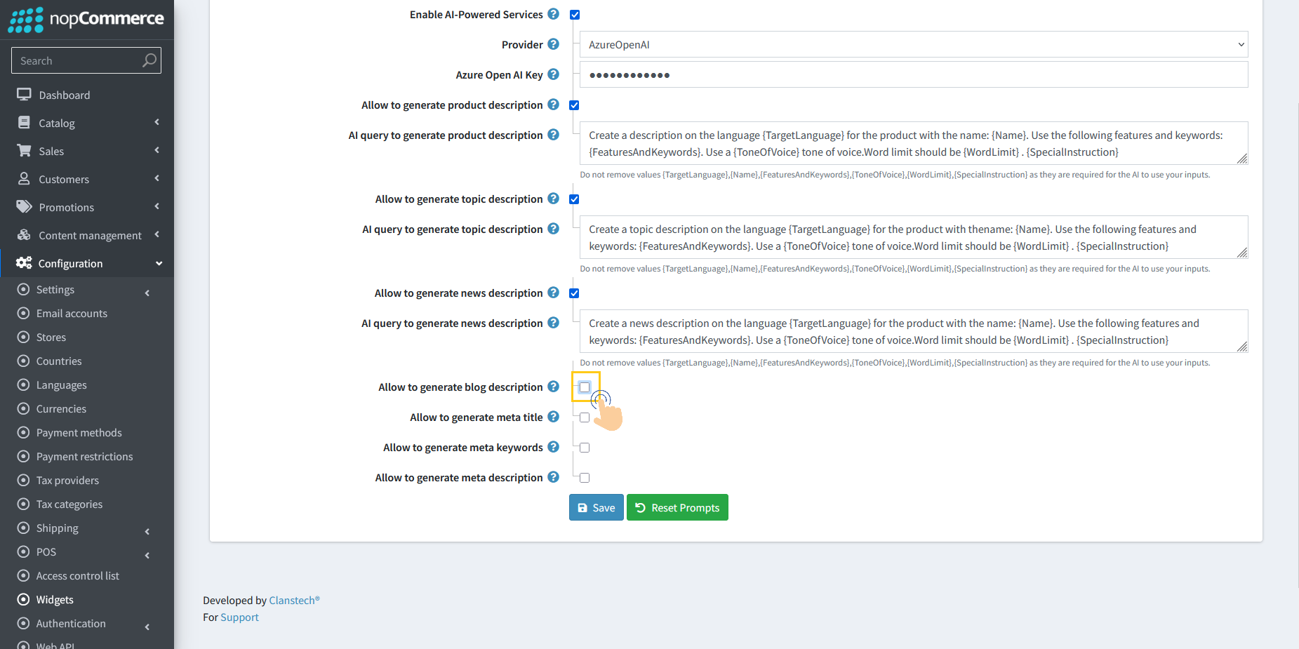 Allow to generate blog description checkbox option
