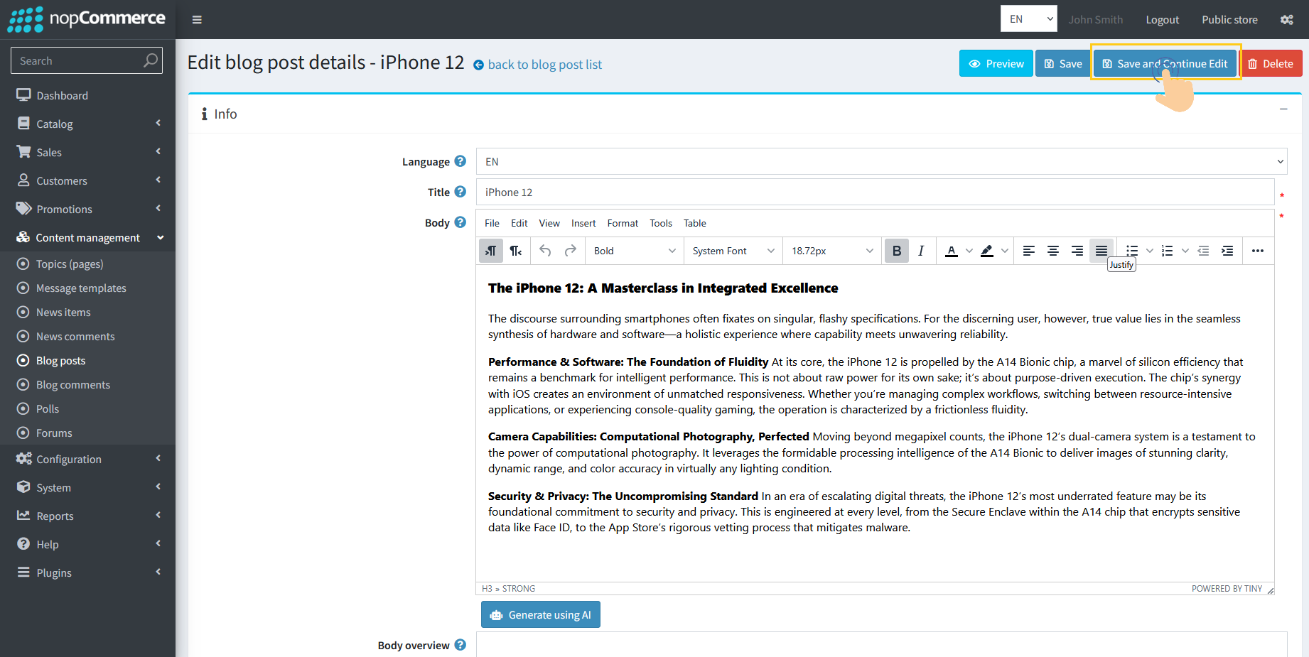 Save button to save blog post before meta generation