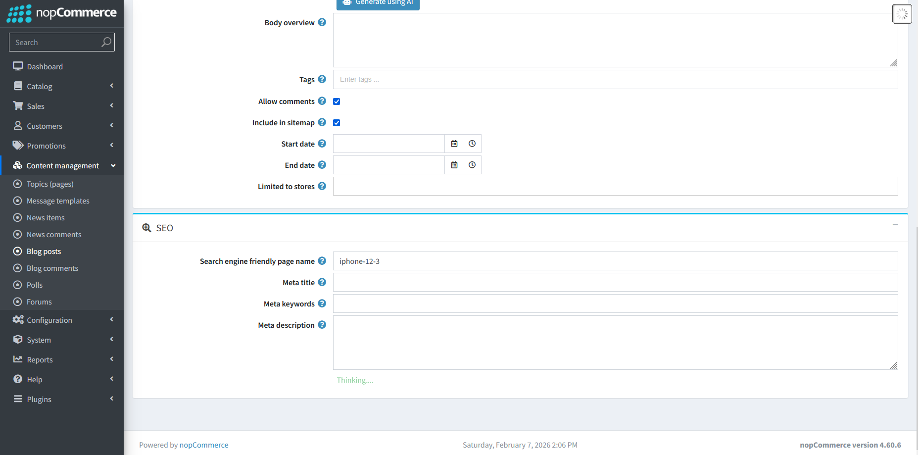 Thinking status during blog meta tag generation
