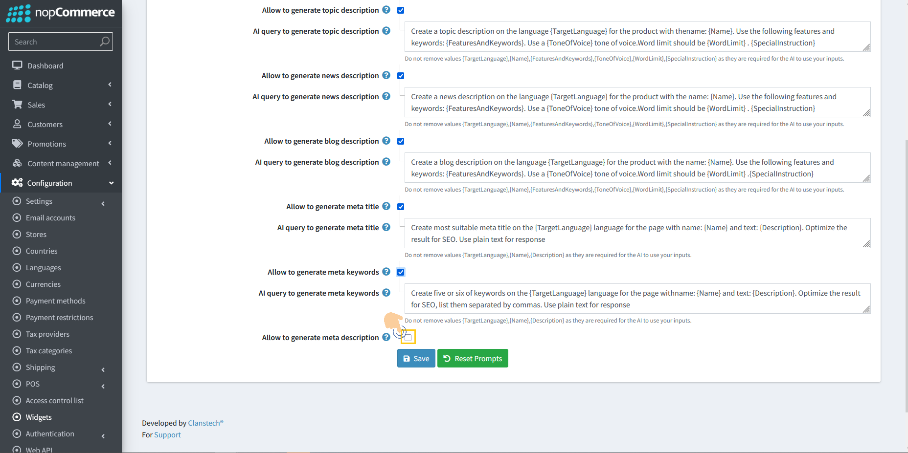 Allow to generate meta description checkbox option