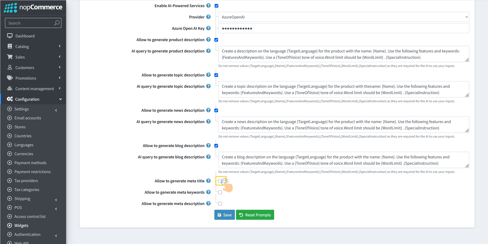 Allow to generate meta title checkbox option