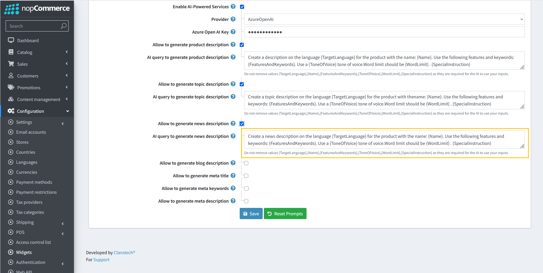 AI query field for news description generation prompt
