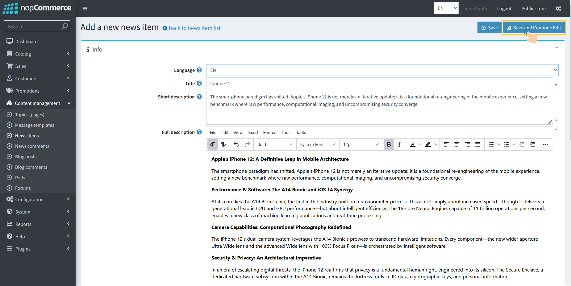 Save button to save news item before meta generation