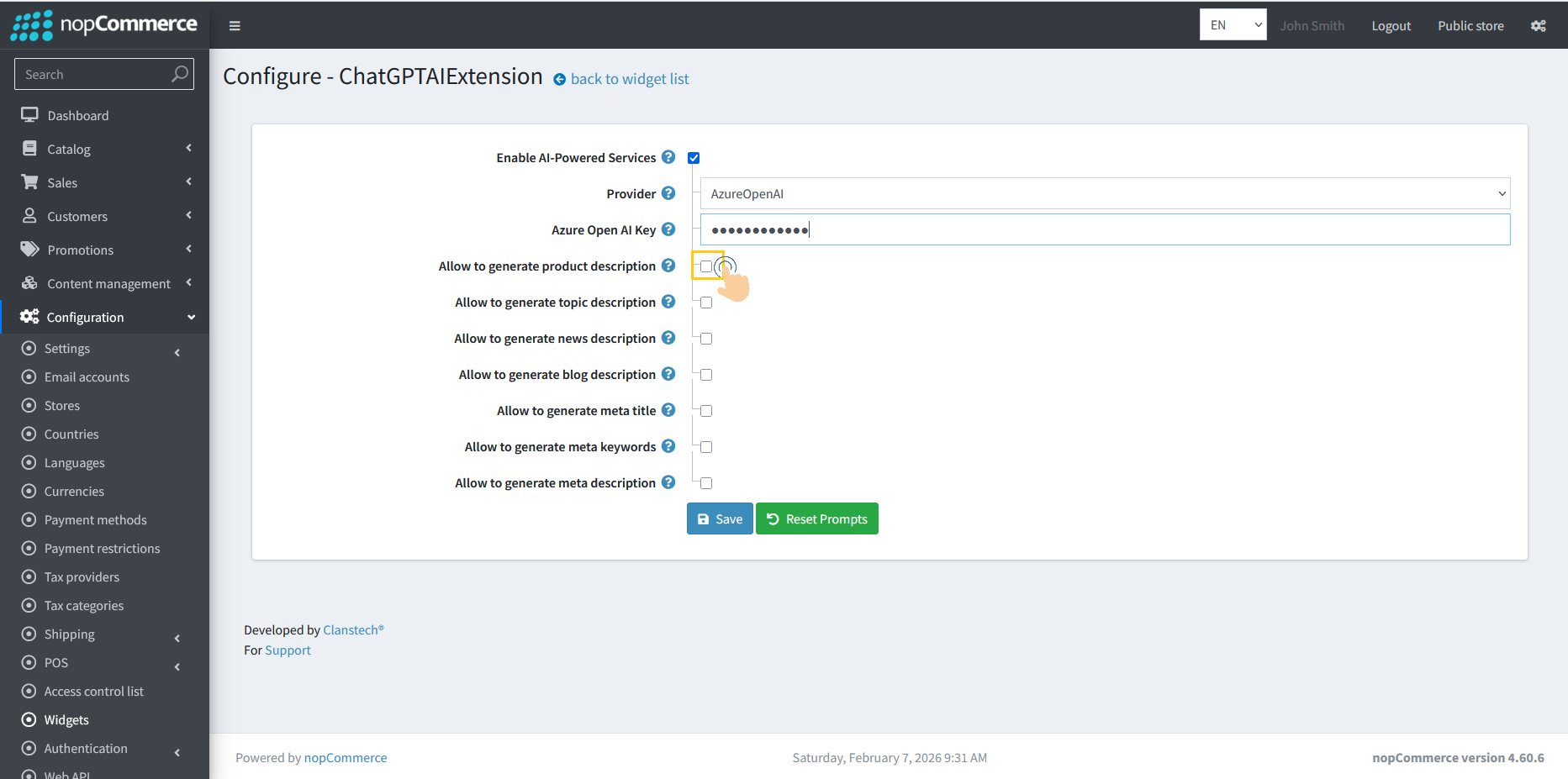 Allow to generate product description checkbox option