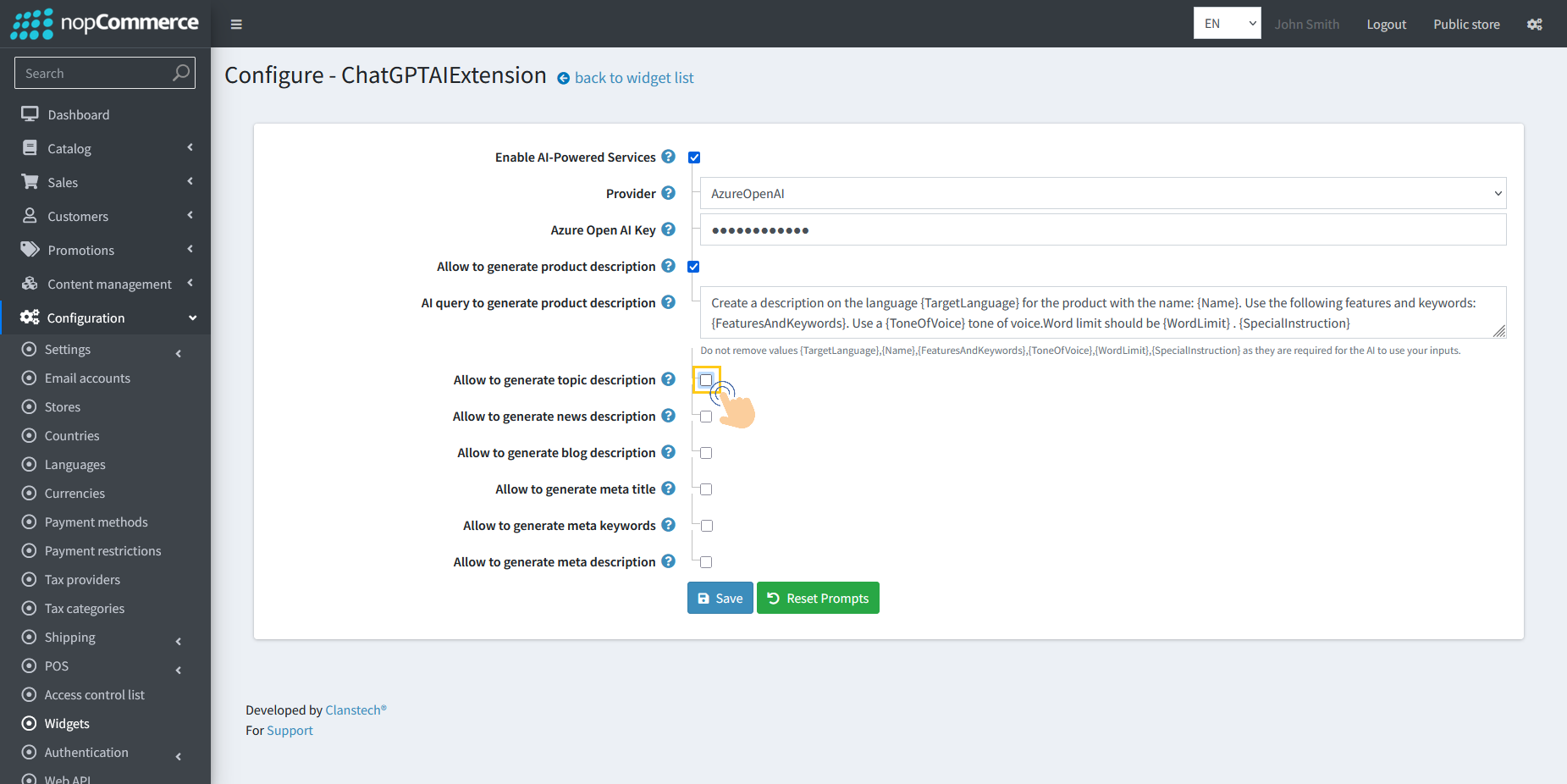 Allow to generate topic description checkbox option