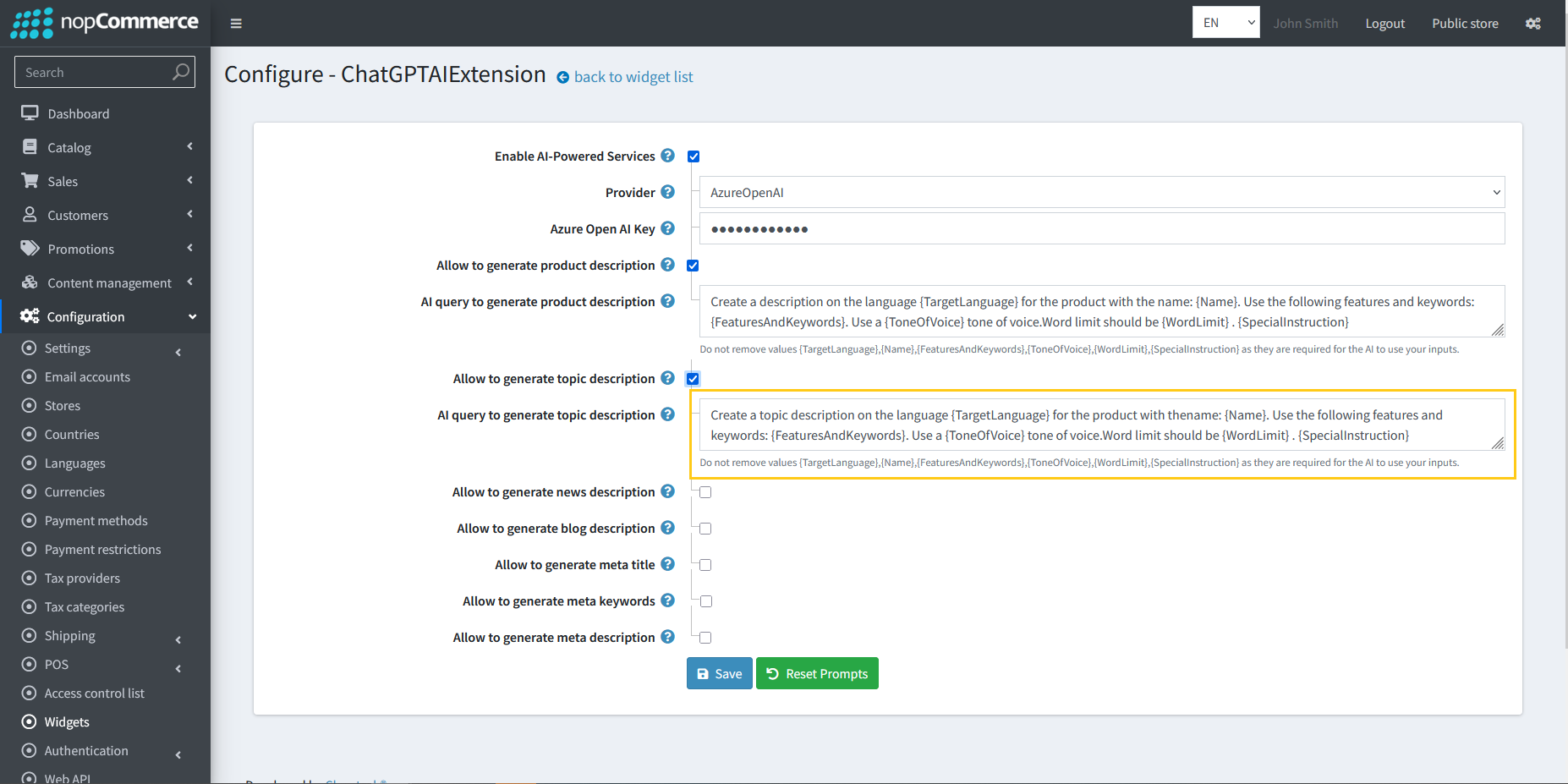 AI query field for topic description generation prompt