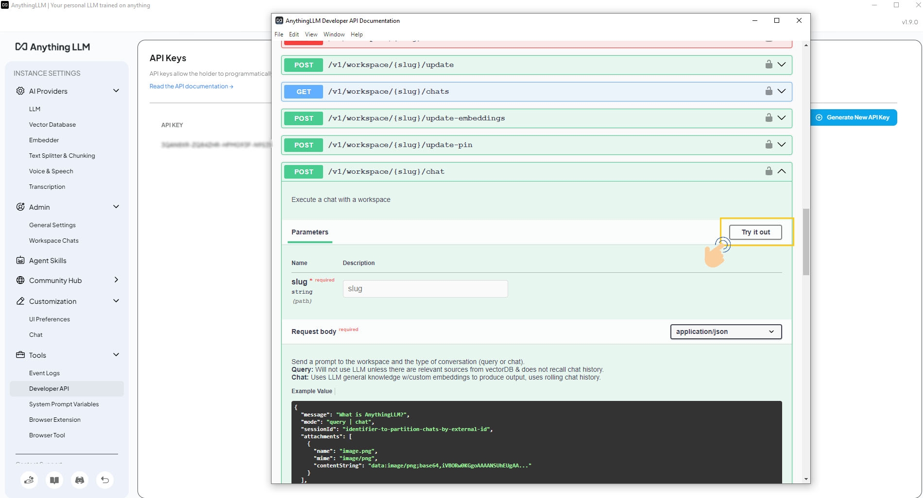 Try it Out button in API method details
