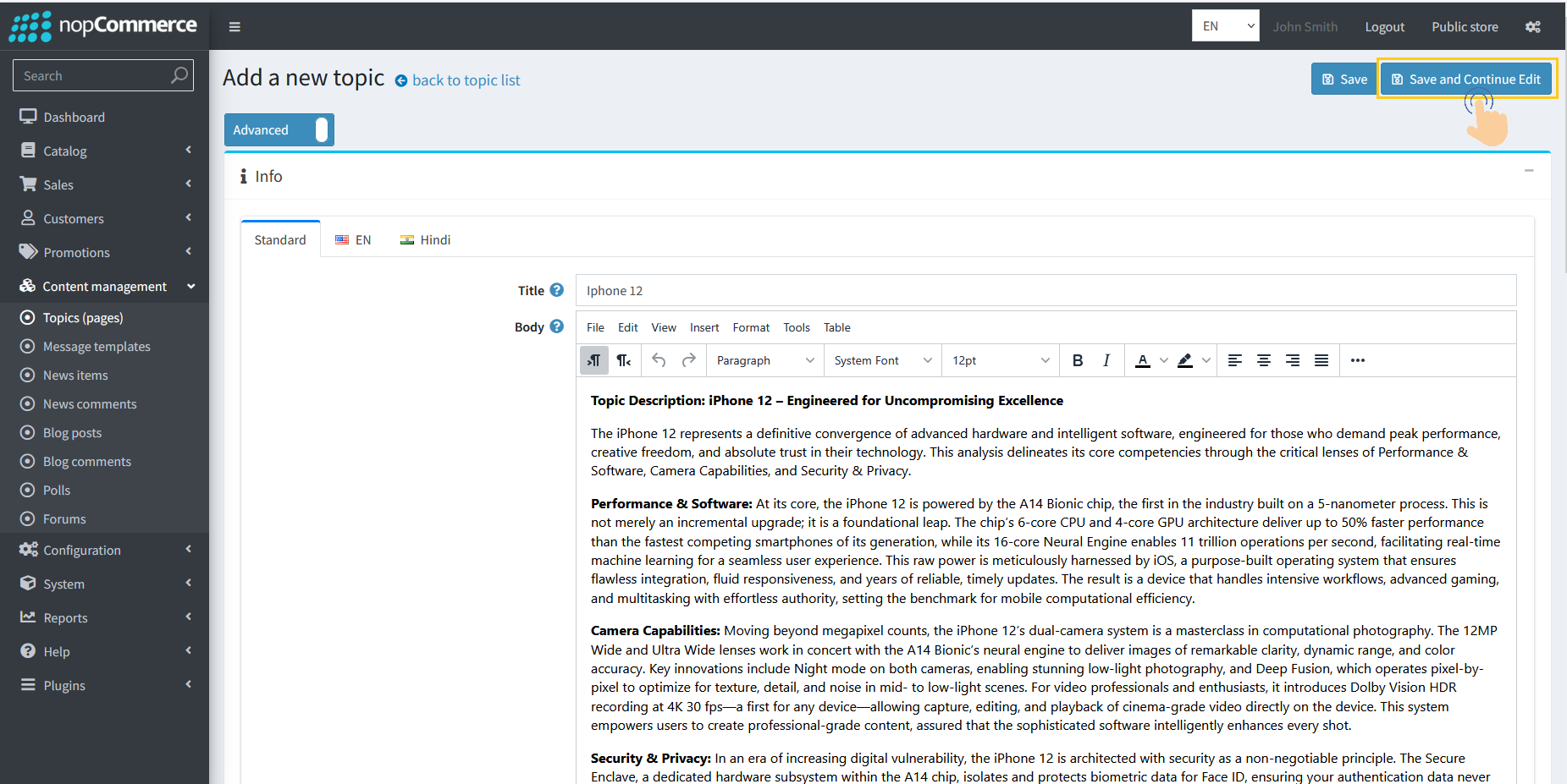 Save button to save topic information before meta generation